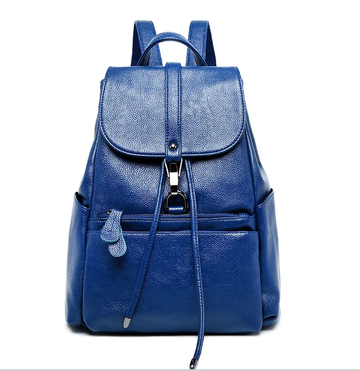 Women's Leather Backpack Women's Fashion Backpack - Цвет: Синий