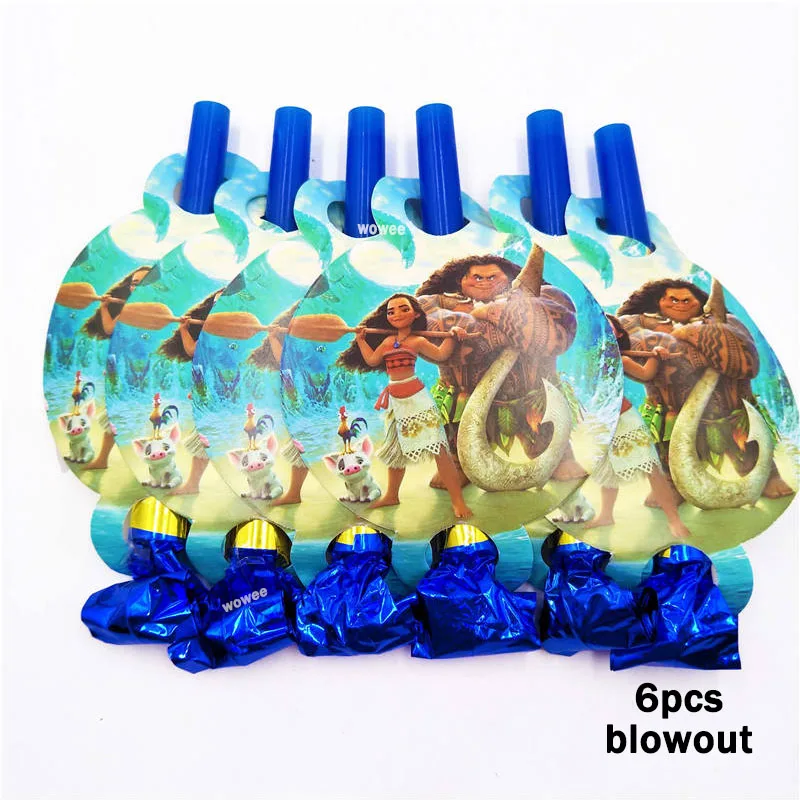 6pc Blowout 6 шт./компл. с героями мультфильма «Моана»; день рождения поставки разлив нефти свистки на день рождения для детей с героями мультфильма «Моана»; вечерние свадебные сувениры украшения Шум создатель игрушек - Цвет: 6pc Blowout