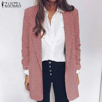 

Women Vintage Plaid Checked Blazers Coats ZANZEA Autumn Lapel Neck Long Sleeve Oversized Blazer Female Loose Jackets Thin Suits