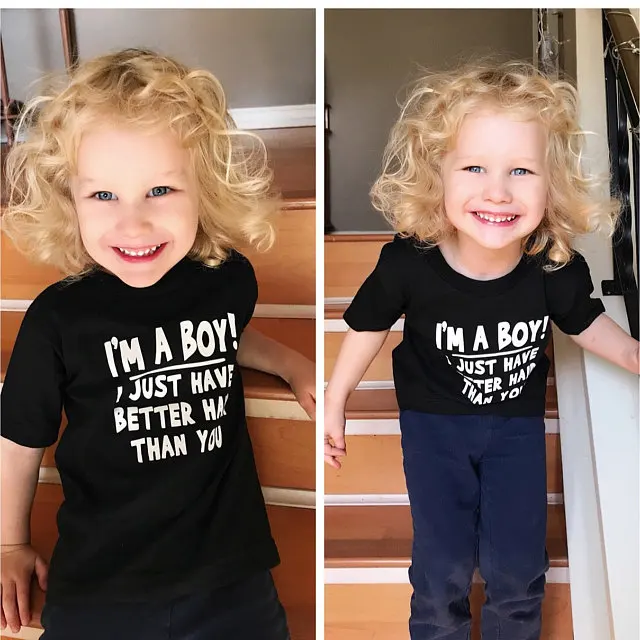 

I'm A Boy I Just Have Better Hair Than You 2020 Summer Children's Short Sleeve T-shirt Kids Sweatshirt Child's Clothes T Shirt