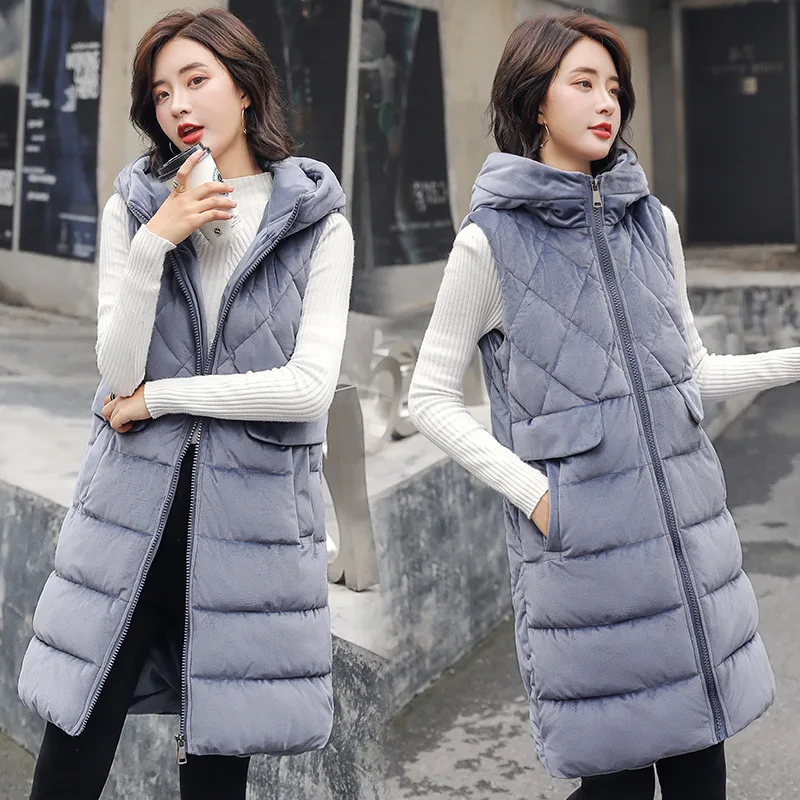 

Waistcoat Women's Autumn And Winter 2018 Winter New Style Korean-style Mid-length Gold Velvet Vest Waistcoat Coat down Cotton Th