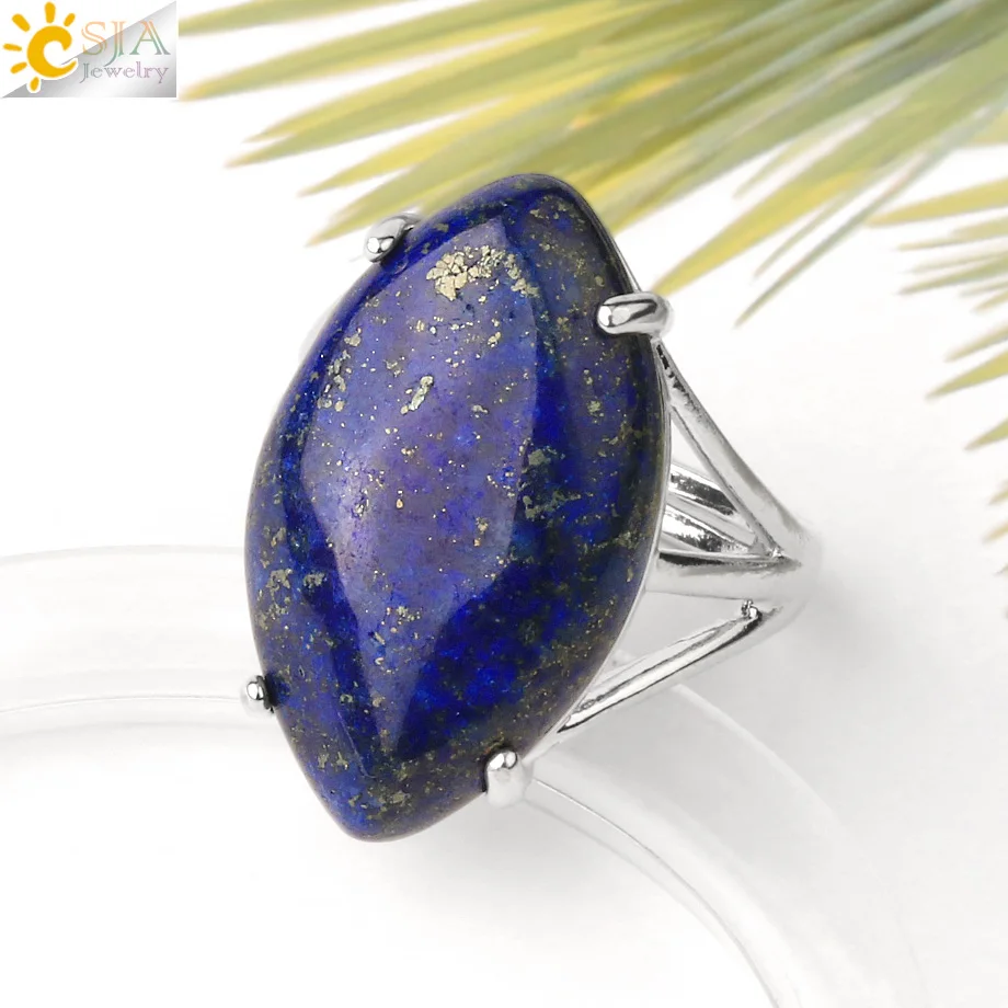 CSJA crystal rings natural stone ring for women men adjustable healing pink quartz lapis lazuli opal turquoise finger rings G574 finger ring adjustable rings