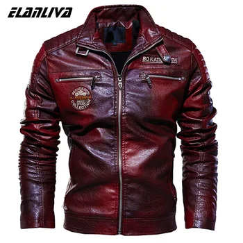 

Leather Jacket Men Winter Fleece Motorcycle PU Leahter Jacket Male Stand Collar Casual Windbreaker Ropa De Hombre Slim Coat