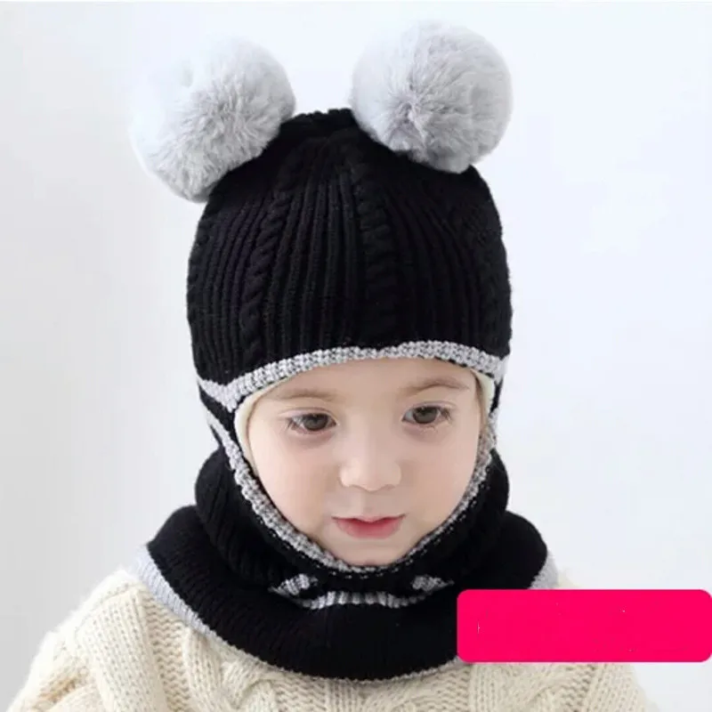 Шарф с капюшоном; шапка для новорожденных мальчиков; зимняя теплая вязаная шапка с клапаном; шарф для маленьких девочек; шапка для новорожденных; реквизит для фотосессии; Modise cap s - Цвет: Черный