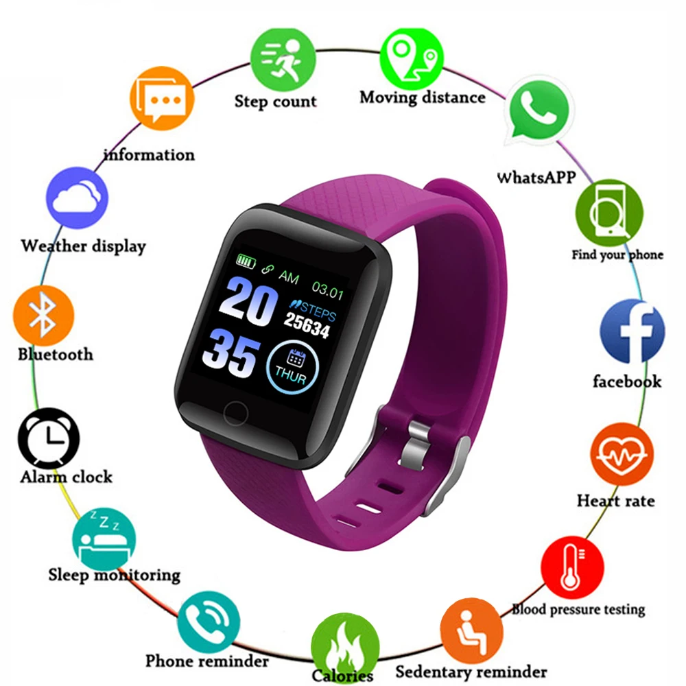 

D13 Smart Watch Wristband Sports Fitness Blood Pressure Heart Rate Call Message Reminder Android Pedometer 116 Plus Smart Watch