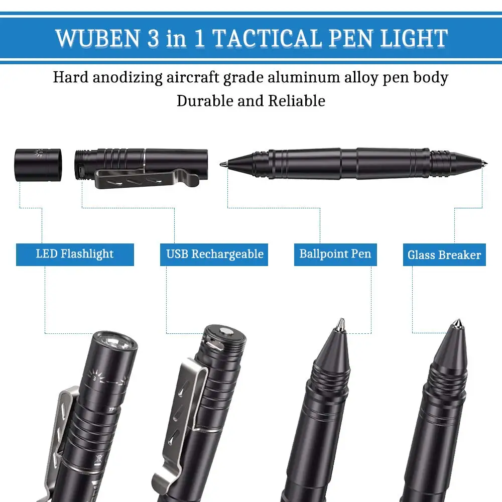 Wuben TP10 светодиодный светильник-ручка флэш-светильник самообороны карманный фонарик Тактический USB Перезаряжаемый водонепроницаемый светильник оконный выключатель шариковая