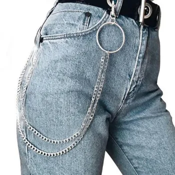 

1Layer/2Layer/3Layer Rock Punk Hook Trousers Pant Waist Link Belt Chain Metal Wallet Silver Chain Fashion Men Jewelry