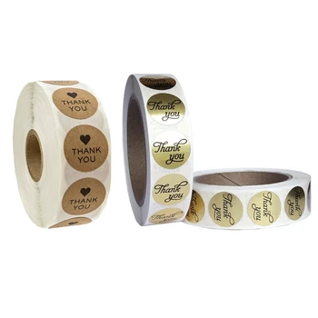 

1000 Pcs Stickers:500 Pcs Round Kraft Wedding Thanks Decor Stickers Student Stickers Thank You Stickers & 500 Pcs Round Gold Foi