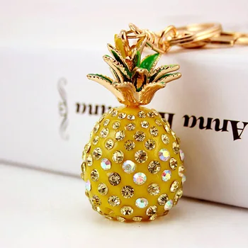 

Creative Resin Inlaid Crystal Pineapple Key Chain Alloy Small Jewelry Women's Bag Accessories Metal Pendant Fruit Key Chain