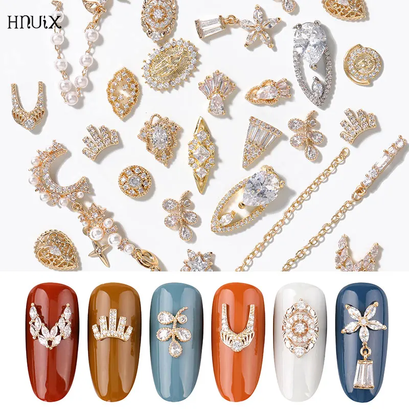 1 Pieces 3D Metal Zircon Nail Art Jewelry Japanese Pearl Pendant Decorations Top Quality Crystal Manicure Diamond Charms 2