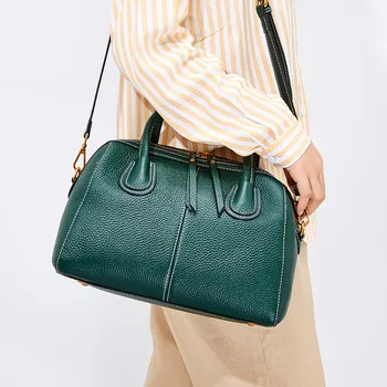 

Relwaver women handbag genuine leather cow leather top handle bag green black brown big Boston business shoulder bag crossbody