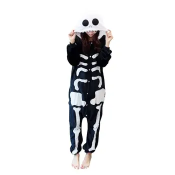 

Adult Skeleton Kigurumi Women Men Cartoon Animal Cosplay Costume Winter Onesie Pajama Hooded Couple Funny Party Suit