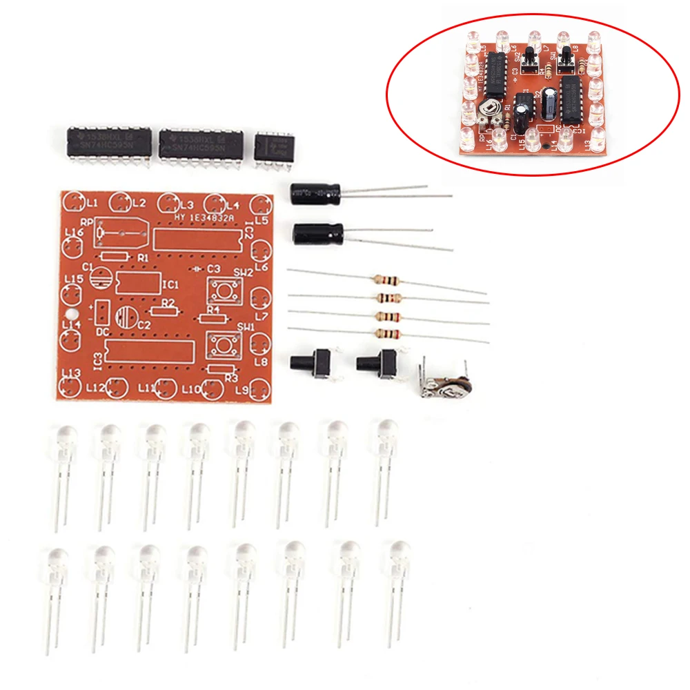 NE555+74HC595 DIY Electronic Kit 16Bit 16 Channel Light Water Flowing Lights LED Module Kit Running Light Welding Practice Board led light led modules led module