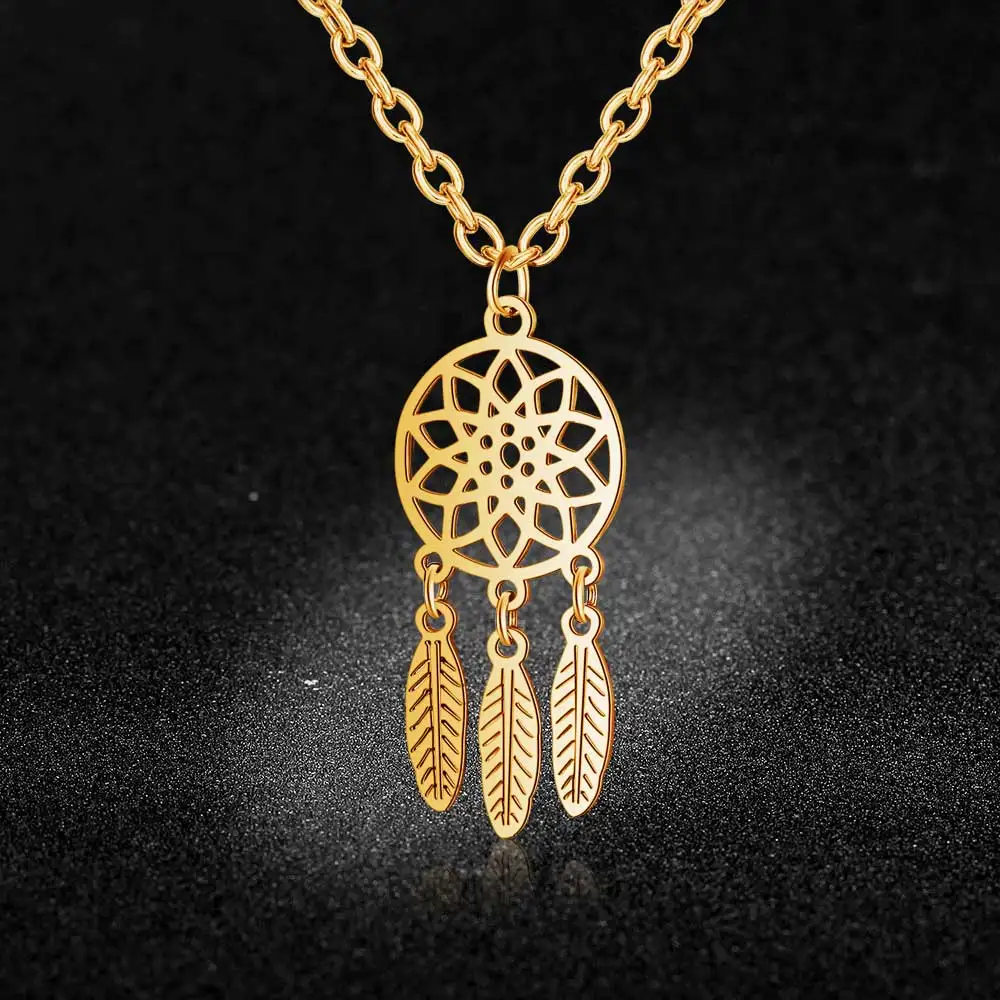 

100% Stainless Steel Dream Catcher Necklace Vnistar Never Tarnish Indian Dream Catchers Women's Necklaces Feather Charm Pendants