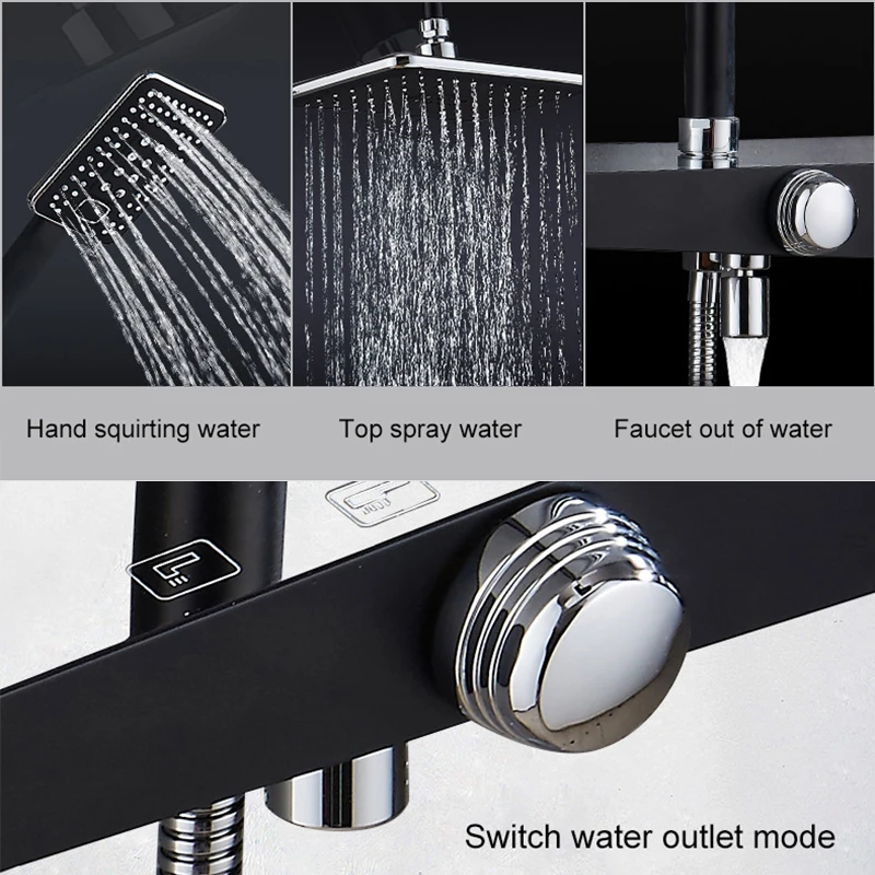 Black Rain Shower Faucet Set Wall Rainfall Shower Faucets Storage Bath Mixer Tap Hot Cold with Hand EL3902