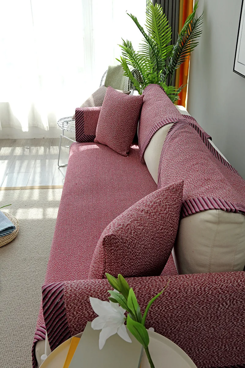 Four seasons universal fabric cotton sofa cushion, simple modern cotton woven sofa cover towel cover