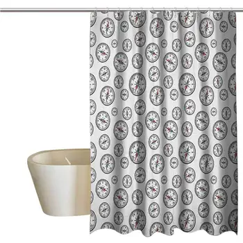 

Compass Extra Wide Shower Curtain Tropical Hand Drawn Vintage Pattern Navigation Equipment Find Your Way on Vast Seas Durable