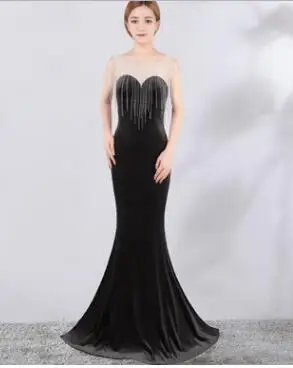 2 Халат De Soiree Бургундия бархат Русалка вечернее платье Элегантный vestido de festa Пром платье кисточкой Бисероплетение Вечерние платья Длинные - Цвет: 2