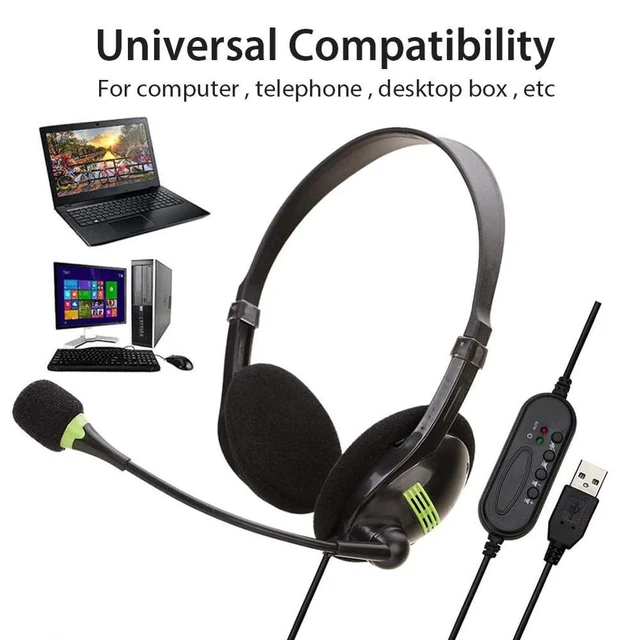 Auriculares con cable y cancelación de ruido de 3,5mm, cascos USB  universales con micrófono para PC/portátil/ordenador - AliExpress