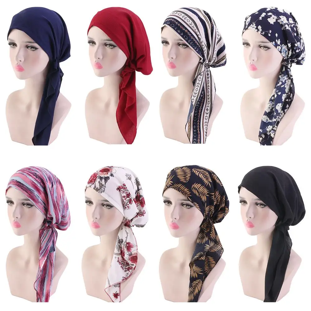 Women Muslim Chemo Cap Stretch Flower Headwear Islamic Flower Hijab Head Wrap 