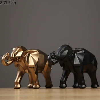 

Geometric Golden Elephant Statuette Ornaments Animal Statue Desktop Decoration Resin Figurines Crafts Nordic Rustic Home Decor