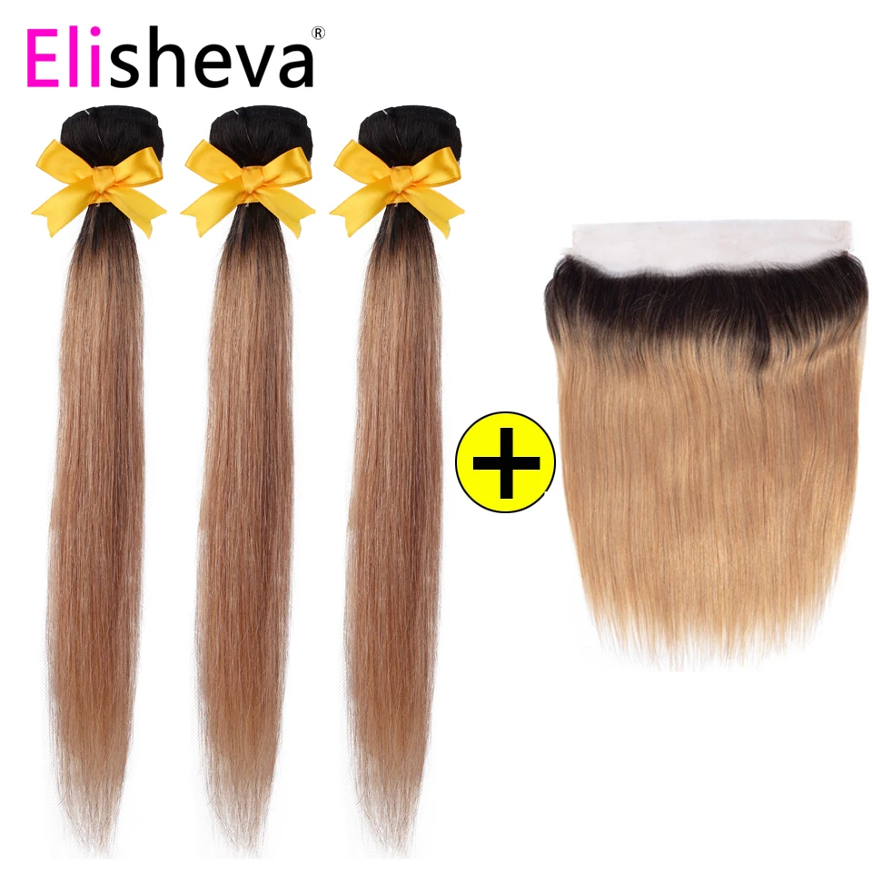Elisheva пучки омбре с фронтальной 1b/27 NonRemy малазийские человеческие волосы прямые от