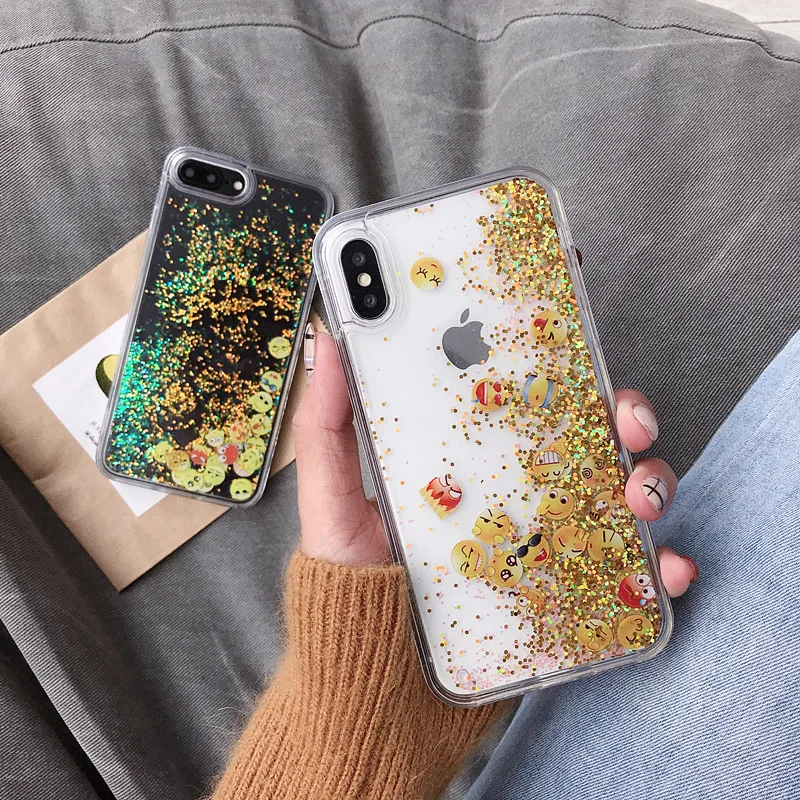 Роскошный значок смайликов жидкий зыбучий песок чехол для телефона iphone x xr xs max 8 7 6
