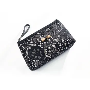 

Dropshipping Pouch High Quality Women Cosmetic Bag Lady Lace Cute Makeup Bag Cute Women Bag Fashion Cheap Phone Bag Black