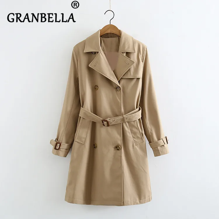 

Spring Autumn Double-breasted Belt Women Trench Coat Loose Lapel Temperament Medium Coat Casual Washed Outwear