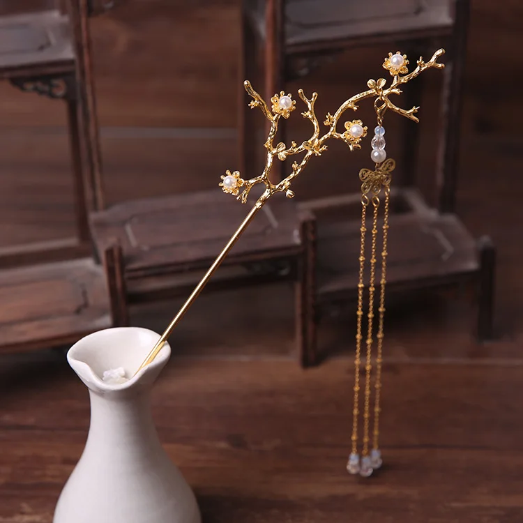 Gold pearl B Костюм древности японский Hanfu Cheongsam Ancientry кисточка шпилька цветок Kanzashi Chignon kimonos украшения головной убор ручной работы - Цвет: Gold pearl B