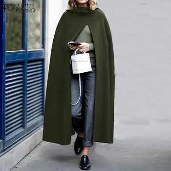 

Women's Turtleneck Capes 2019 ZANZEA kaftan Casual Ponchos Cloak Coats Female Autumn Solid Parka Outerwear Plus Size Pullovers