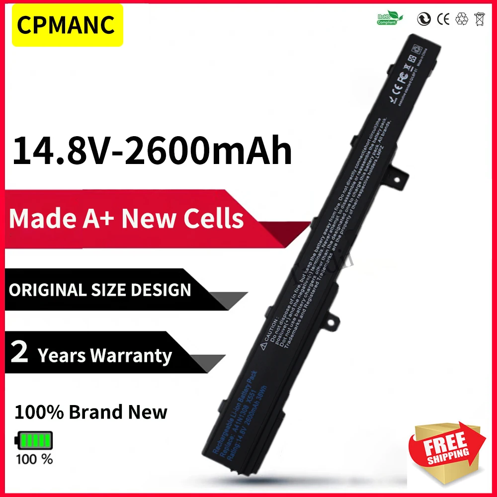 

Аккумулятор CPMANC для ASUS X551C X551CA X551M A41N1308 A31N1319 0B110-00250100M X45LI9C YU12008-13007D X451CA X551CA X551CA-SX024H