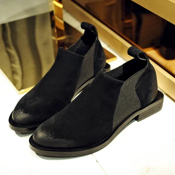 

Women's natural sude leather ankle boots gradient color retro vintage short booties leisure flats autumn boots casual shoes sale