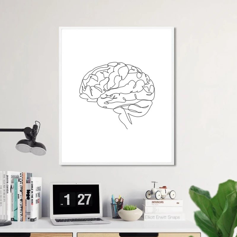 Анатомический мозг рисунок принт анатомический медицинский Искусство Картина на холсте доктор офисный Декор мозг плакат эскиз рисунка