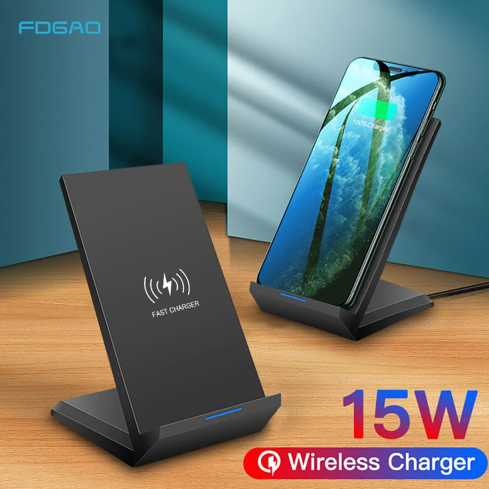 

FDGAO 15W Qi Wireless Charger Stand Fast Charging Dock Base For iPhone 11 Pro X XR XS Max 8 Samsung S8 S9 S10 Plus S10e Note 10