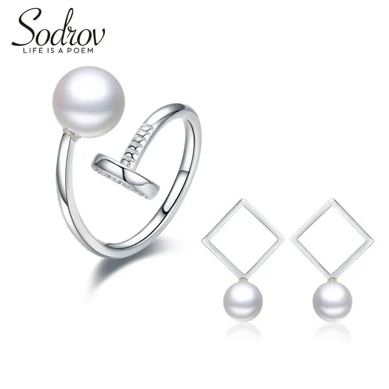 

Sodrov Elegant 925 Sterling Silver White Pearl Jewelry Set for Women Ring & earring silver set 925