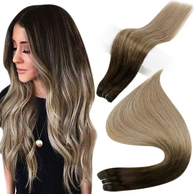Full Shine Human Hair Weft Extensions Hair Bundles Ombre Blonde Color 100g Sew In Silky Straight Remy Skin Double Weft For Salon 2 6 18