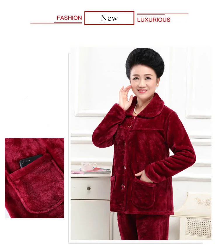 Winter Warm Women Pajamas Set Flannel Pyjamas Sets Thick Sleepwear Warm Flannel Long Sleeves Pijama Thick Homewear