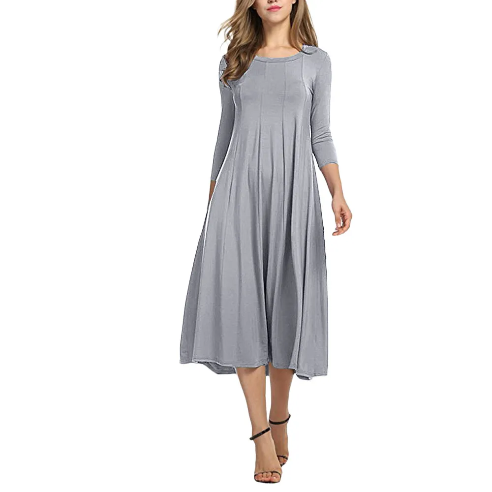 JAYCOSIN Casual Womens Half Sleeve Loose Long Maxi Dress Autumn Winter A-Line Solid color o-neck Dress Vestido Vestidos Elbise
