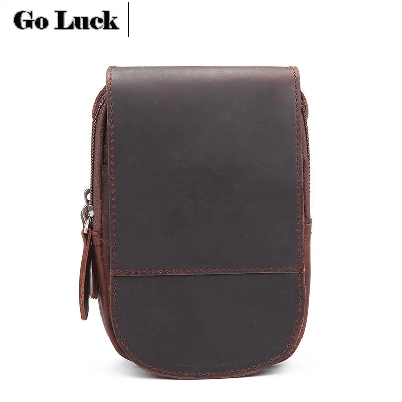 

Hand-made Crazy Horse Genuine Leather 5.5 Inch Cell Mobile Phone Punch Wallet Case Men Waist Belt Cross Pack Men's Fanny Bag