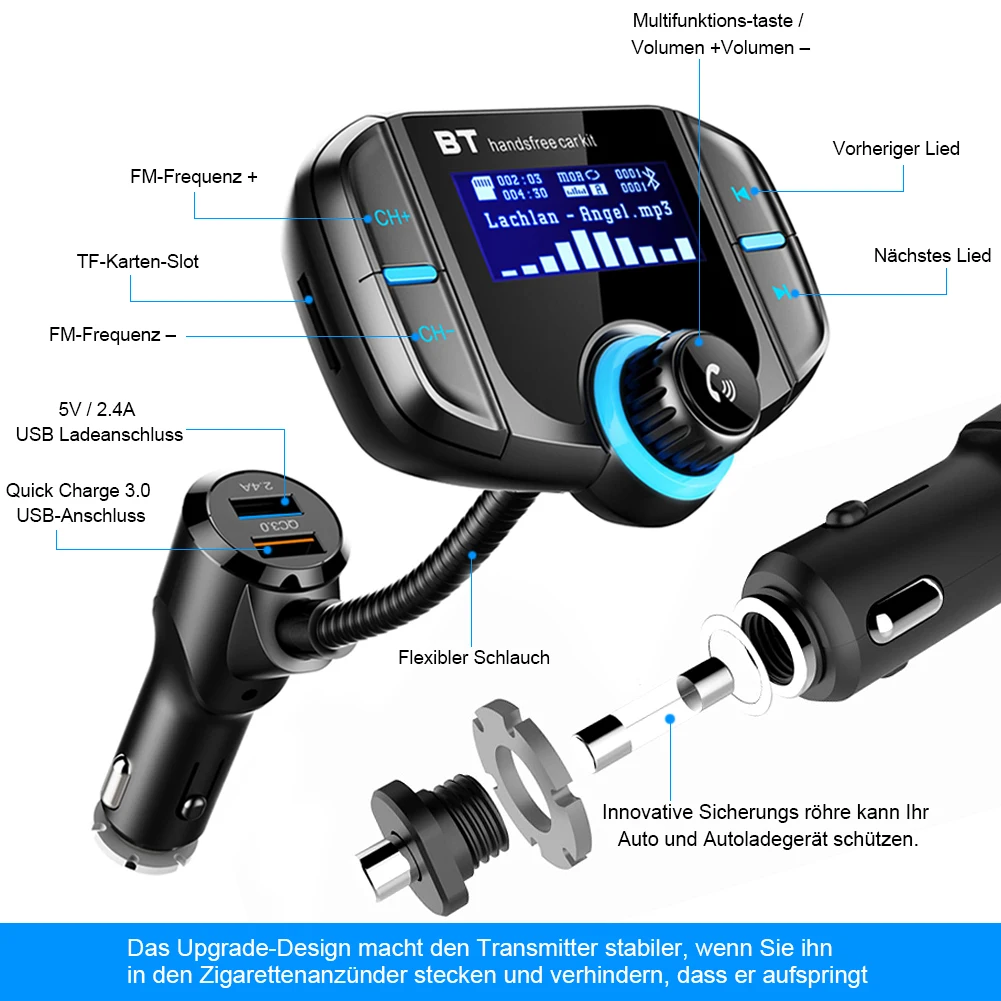 Автомобильный fm-передатчик с 1,7 дюймовым дисплеем обновленный BT70 Bluetooth передатчик Quick Charge3.0 беспроводной fm-модулятор