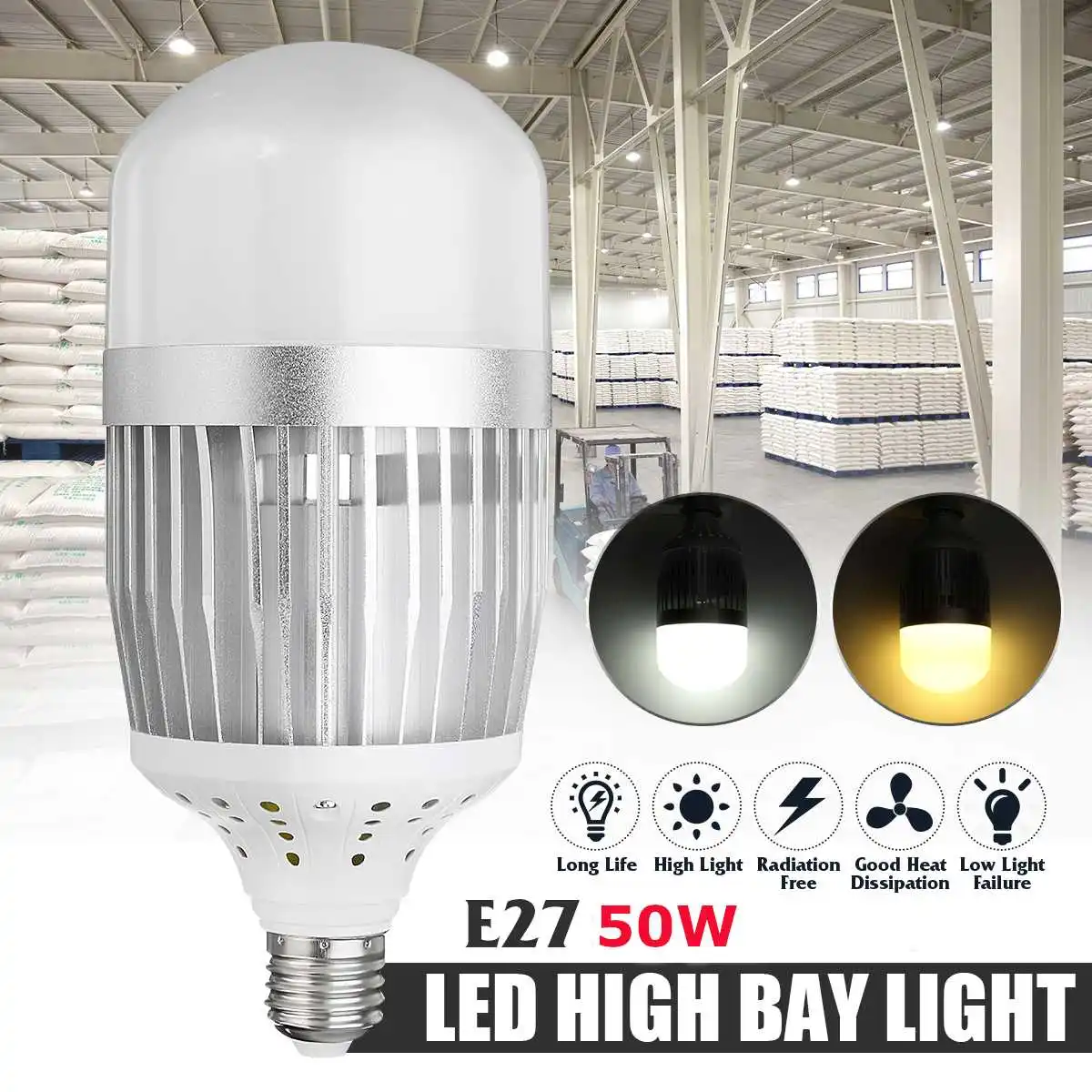 

50W Super Bright High Power LED Globe Bulb E27 SMD3030 30LEDs High Bay Light Bulb Factory Workshop Lighting Lamp AC85-265V