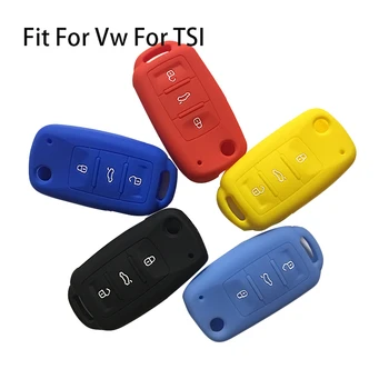 

Silica Gel Key Cover For Volkswagen TSI Key Case FOR Vw TSI 3 Button Remote Control Flip Key Keychain Car Accessories For Car