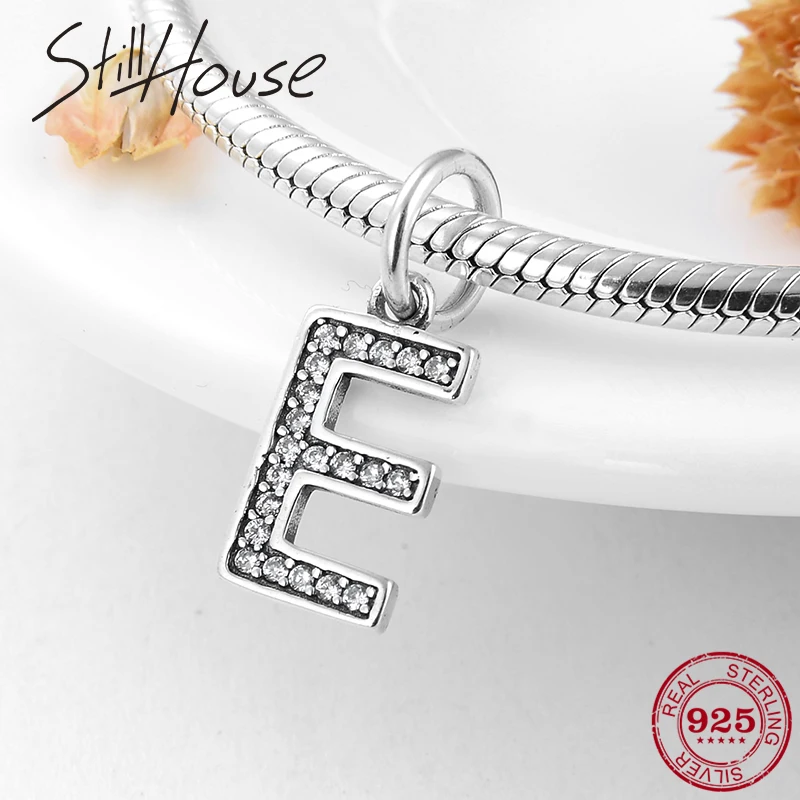 Real 925 Sterling Silver like Crystal Charm Bead Alphabet Letter E Fit Original Charms European Bracelet Jewelry making | Украшения и