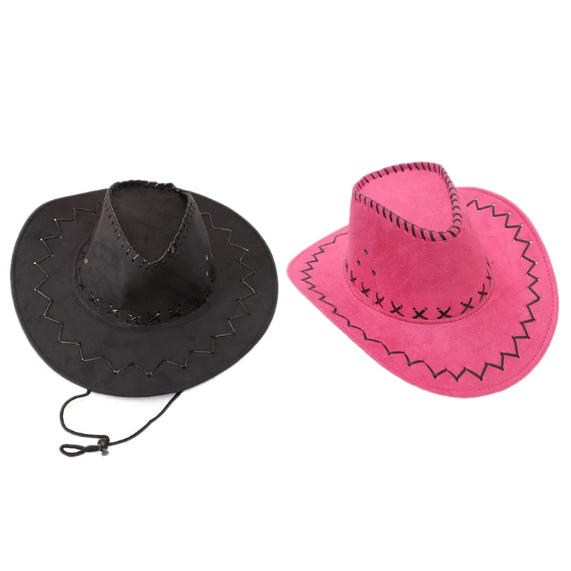 Ретро унисекс джинсовая дикая западная ковбойская Родео нарядное платье аксессуары шляпы черный и розовый красный 2 шт