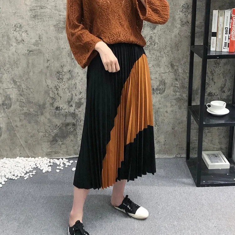 

Overplus of Goods Exported to Europe And US Women's Mixed Colors Pleated Skirt 2019 Summer New Products England Cool GIRL'S Long