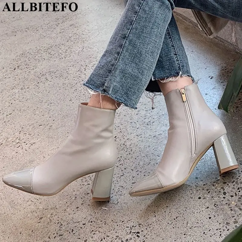 

ALLBITEFO fashion natural genuine concise leather ankle boots high quality winter leisure women boots girls boots