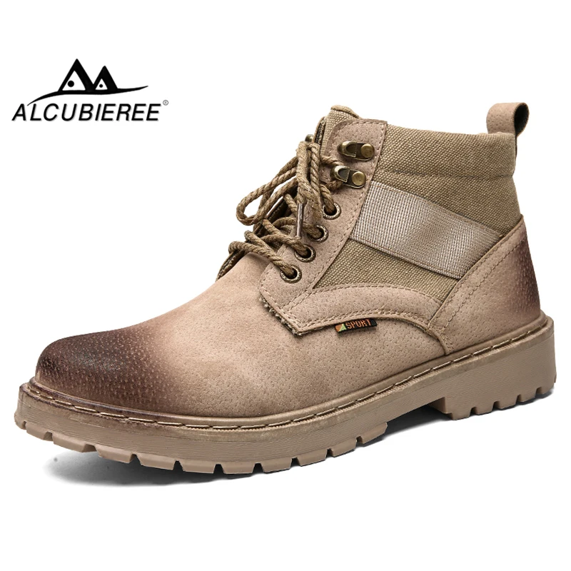 

ALCUBIEREE Vintage Mens Ankle Shoes Winter Male Casual Work Tooling Boot Outdoor Anti-slip Motorcycle Boots Adult Lace-up Boots
