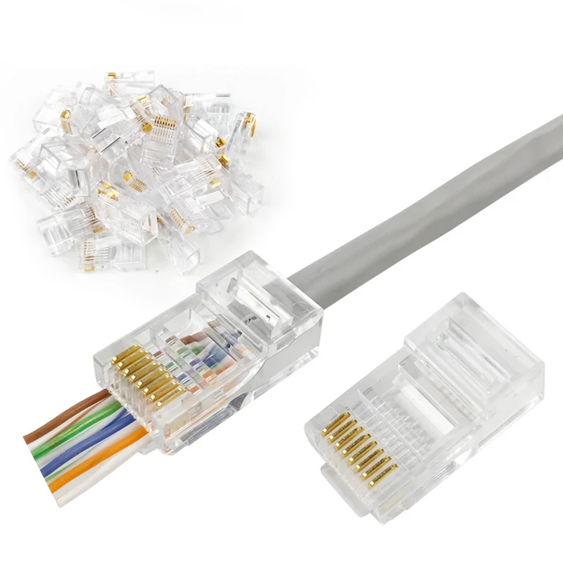 RJ45 обжимной инструмент проходной Cat5 Cat5E Cat6 обжимной инструмент для RJ45/RJ12 обычные и сквозные разъемы с 100 шт. Con