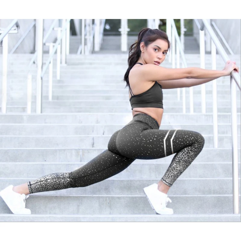 

2019 Big size stripe women sexy Yoga set Sport wear Push up Gym Mesh Workout Sportsuit Long pants High waist padded bodysuits